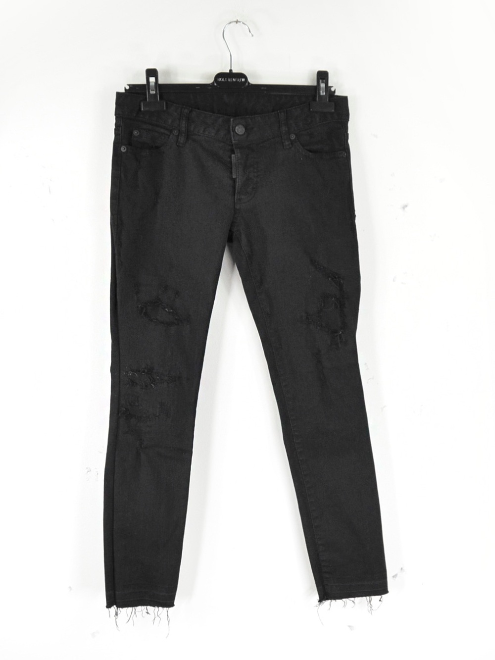 Dsquared2 FW18 Black Grunge Distressed Raw Hem Jennifer Cropped Skinny Jeans
